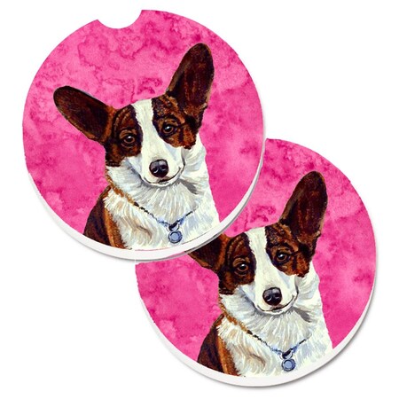 Carolines Treasures Pink Corgi Set of 2 Cup Holder Car Coaster LH9378PKCARC